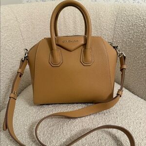 Givenchy Mini Antigona Sugar Leather Satchel Handbag | Light Beige